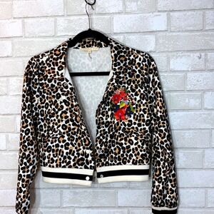 Maje Leopard Cropped Bomber‎ Jacket Womens 36 (S) Festival Indie Boxy Mob Wife